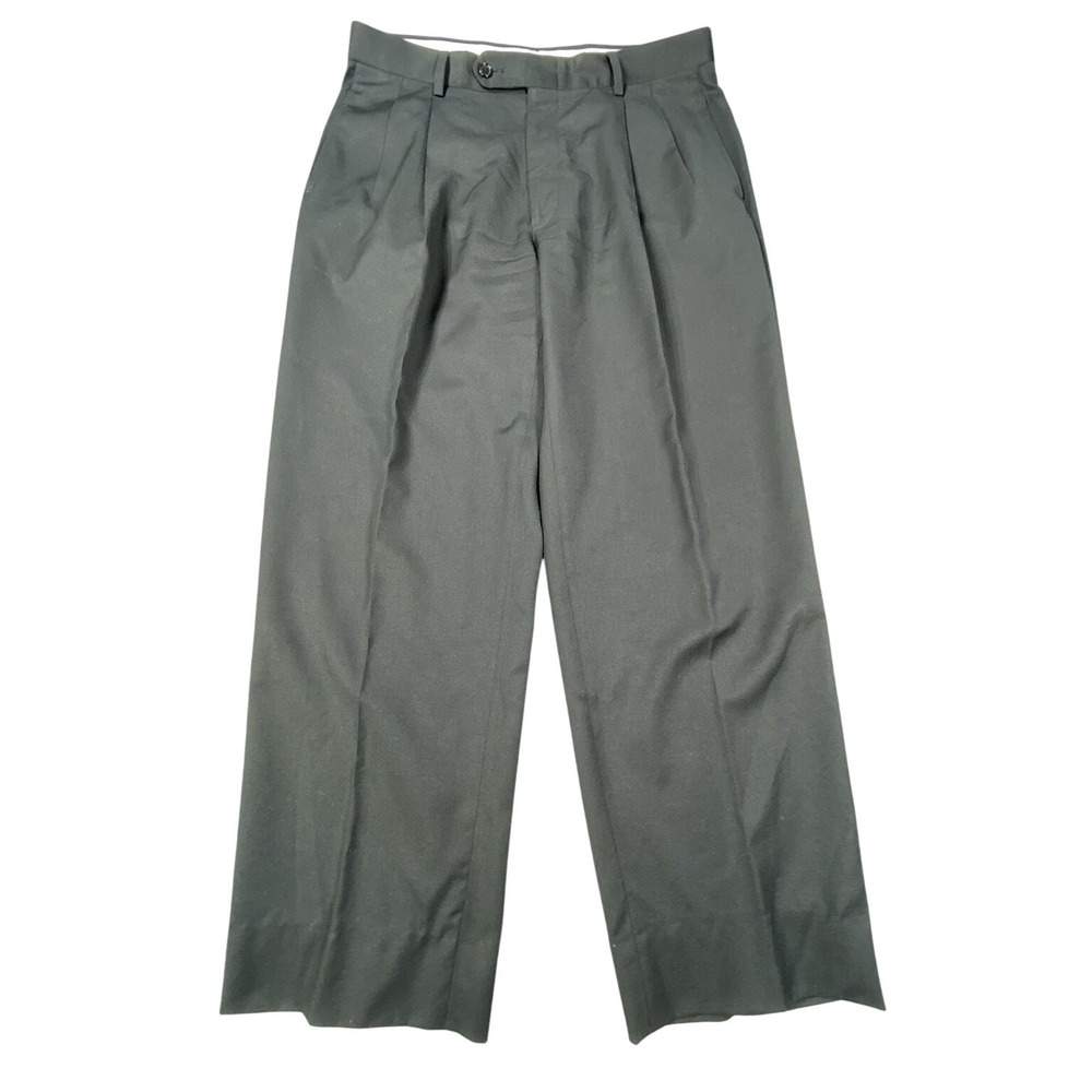 Jos. A. Bank Dress Pants Mens 32x28 Pleated 100% Wool Trousers Black Wide Career
